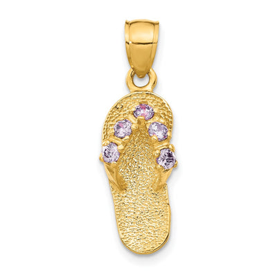 14K 3D February/CZ Birthstone Flip Flop Pendant