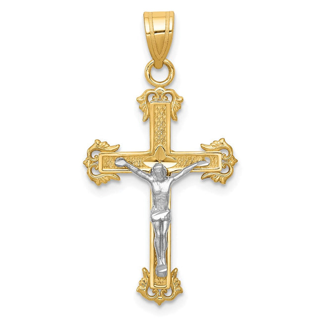 14k Two-tone Diamond Cut Crucifix Pendant, 33 x 16mm