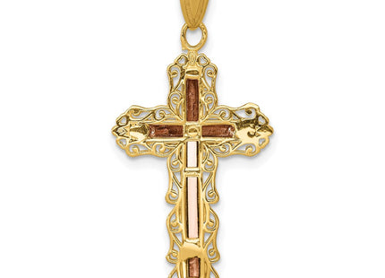 14K Tri-color Diamond-cut Crucifix Pendant (Style D3644)