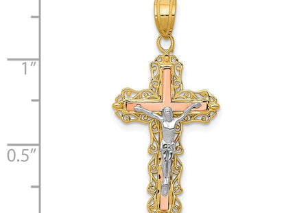 14K Tri-color Diamond-cut Crucifix Pendant (Style D3644)