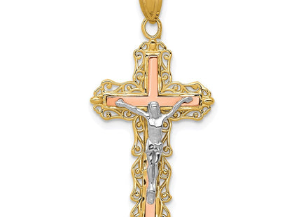 14K Tri-color Diamond-cut Crucifix Pendant (Style D3644)