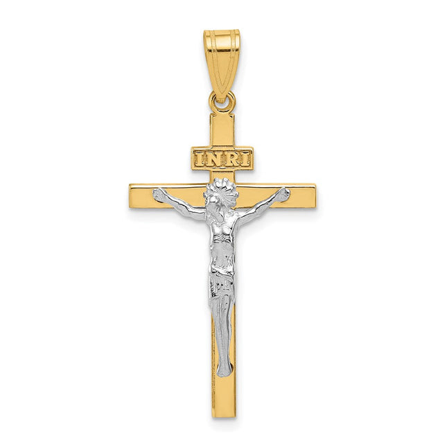 14k Two-tone Inri Crucifix Pendant, 37 x 17mm