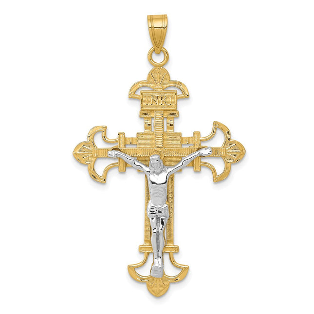 14k Two-tone Inri Crucifix Pendant, 48 x 28mm