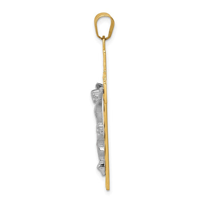 14K Two-tone Diamond Cut Crucifix Pendant, 40 x 19mm