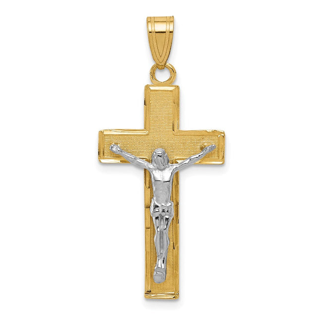 14k Two-tone Diamond Cut Crucifix Pendant, 36 x 16mm