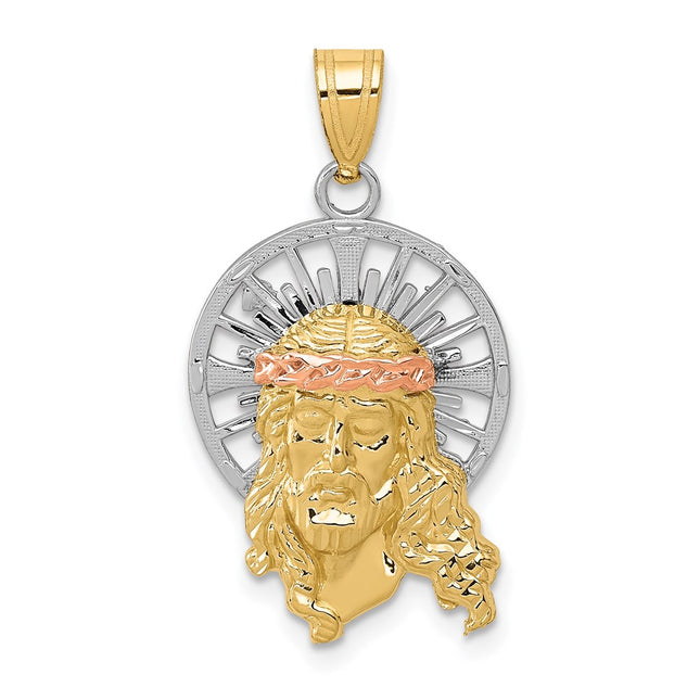 14K Tri-color Diamond-cut Christ Charm, 28 x 16mm