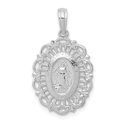 14K white gold miraculous medal pendant