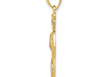 14k w/Rhodium Cross Pendant, 29 x 18mm