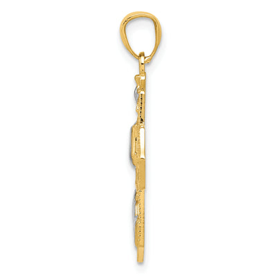 14K w/Rhodium Cross Pendant, 29 x 18mm