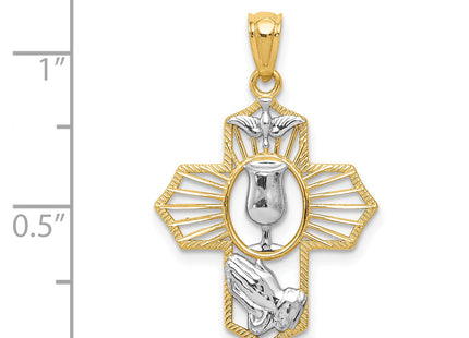 14k w/Rhodium Cross Pendant, 29 x 18mm