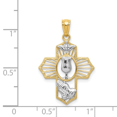 14K w/Rhodium Cross Pendant, 29 x 18mm