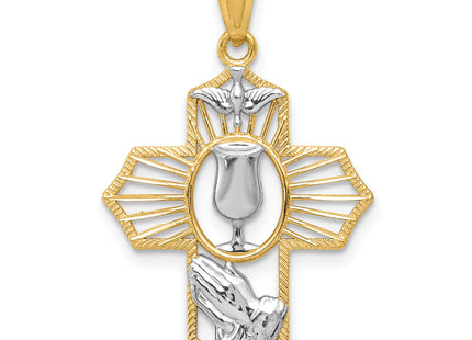 14k w/Rhodium Cross Pendant, 29 x 18mm