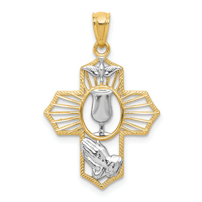 14K w/Rhodium Cross Pendant, 29 x 18mm