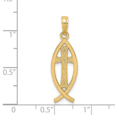 14K Ichthus Fish Pendant, 29 x 9mm