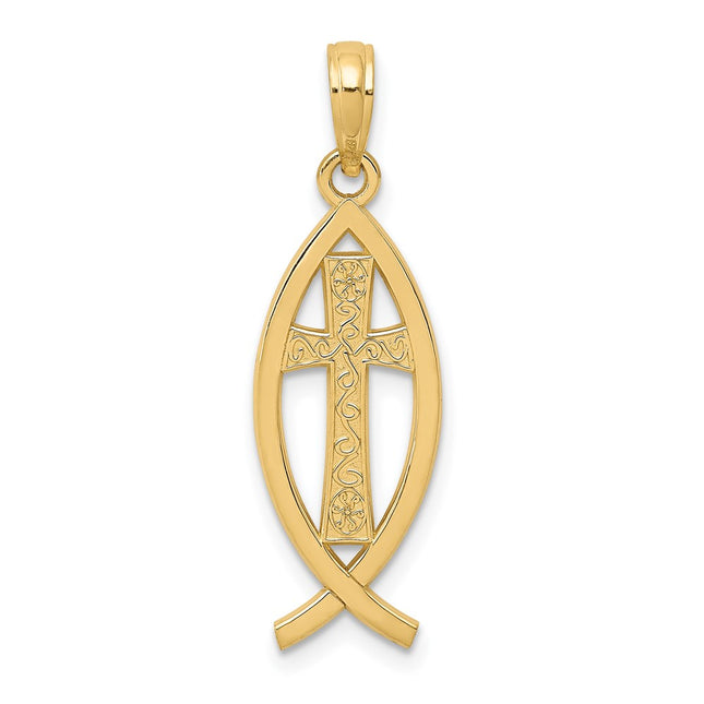 14k Ichthus Fish Pendant, 29 x 9mm