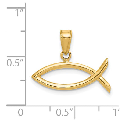 14K Ichthus Fish Pendant, 16 x 22mm