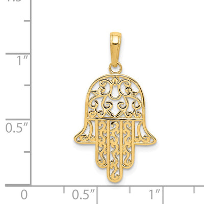 14K Filigree Chamseh Pendant, 30 x 17mm