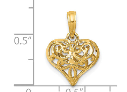 14K gold heart pendant, another view