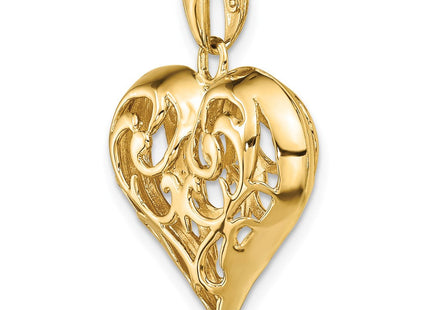 14K Polished 3-D Filigree Puffed Heart Pendant (Style D3821)