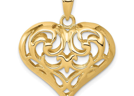 14K Polished 3-D Filigree Puffed Heart Pendant (Style D3821)