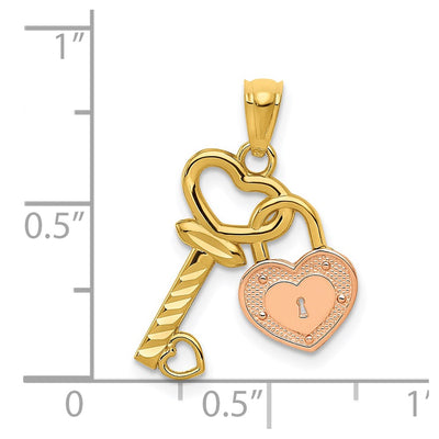 14K Two-tone Heart Lock and Key Pendant