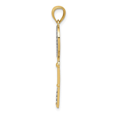 14K w/White Rhodium Polished Heart Key Charm, 32 x 12mm
