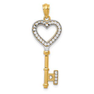 14K w/White Rhodium Polished Heart Key Charm (Style D3851)