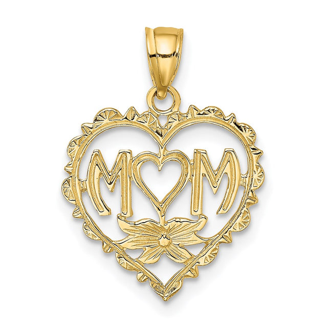 14K Mom in Heart Charm, 19.9 x 16.1mm
