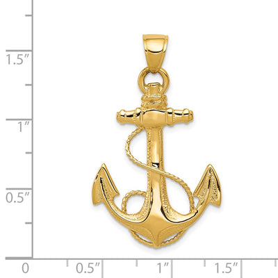 14K 2-D Anchor with Rope Pendant