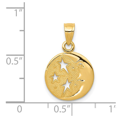 14K Polished Flat-Backed Moon with Three Stars Pendant