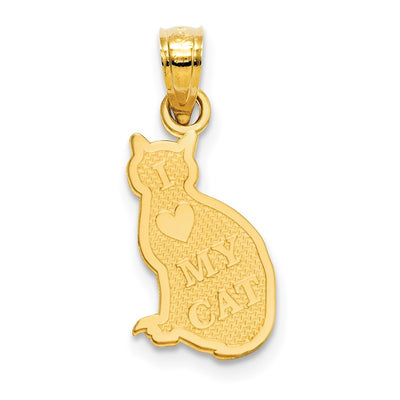 14K I HEART MY CAT on Reverse Cat Pendant