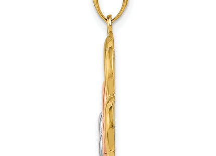14K Two-tone and White Rhodium Polished 3 Hearts Pendant, 21 x 17mm