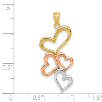 14K w/Rose and White Rhodium Hearts Pendant