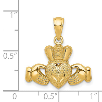 14K Polished/Textured Claddagh Pendant