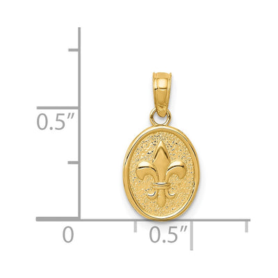 14K Polished Small Fleur De Lis in Oval Pendant