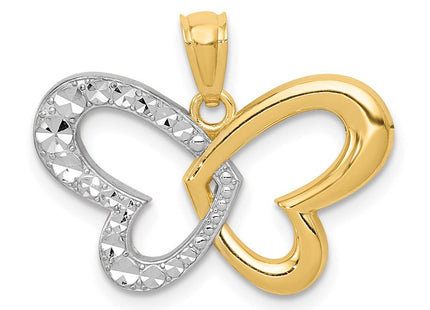 14k w/Rhodium Diamond Cut Butterfly Pendant (Style D4379)