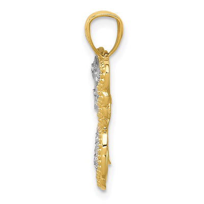 14K w/White and Rose Rhodium Diamond-cut Butterfly Pendant