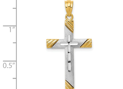14k w/Rhodium Cross Pendant, 33.75 x 16.3mm
