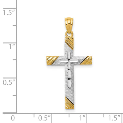 14K w/Rhodium Cross Pendant, 33.75 x 16.3mm