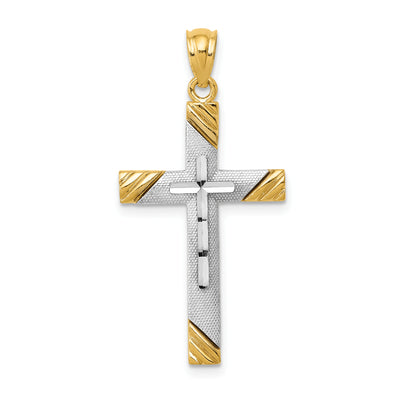 14K w/Rhodium Cross Pendant, 33.75 x 16.3mm