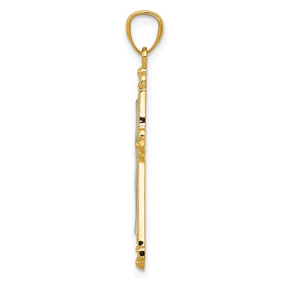 14K w/Rhodium Diamond-Cut Cross Pendant, 27 x 18mm