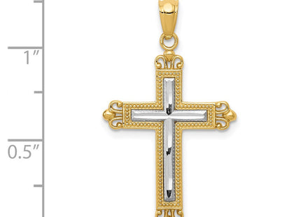 14K w/Rhodium Diamond-Cut Cross Pendant (Style D4414)