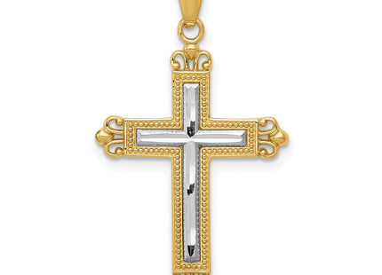14K w/Rhodium Diamond-Cut Cross Pendant (Style D4414)