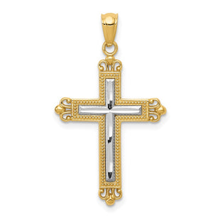 14K w/Rhodium Diamond-Cut Cross Pendant (Style D4414)