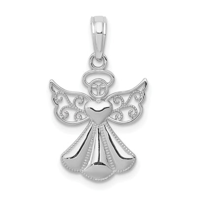 14K white gold guardian angel pendant