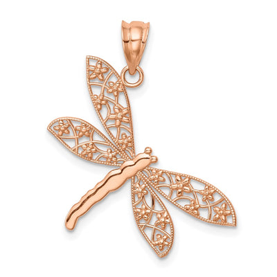 14K rose gold dragonfly pendant
