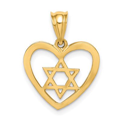 14K Polished Star of David in Heart Pendant