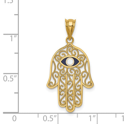 14K Polished and Enameled Hamsa Pendant