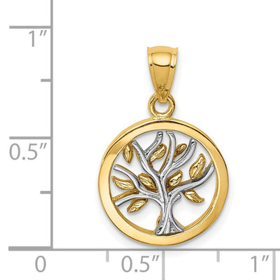 14K Two-tone Polished Tree of Life Pendant