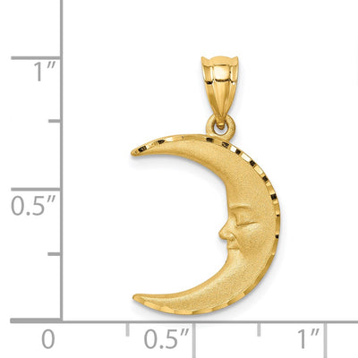 14K Satin Diamond-cut Moon Pendant